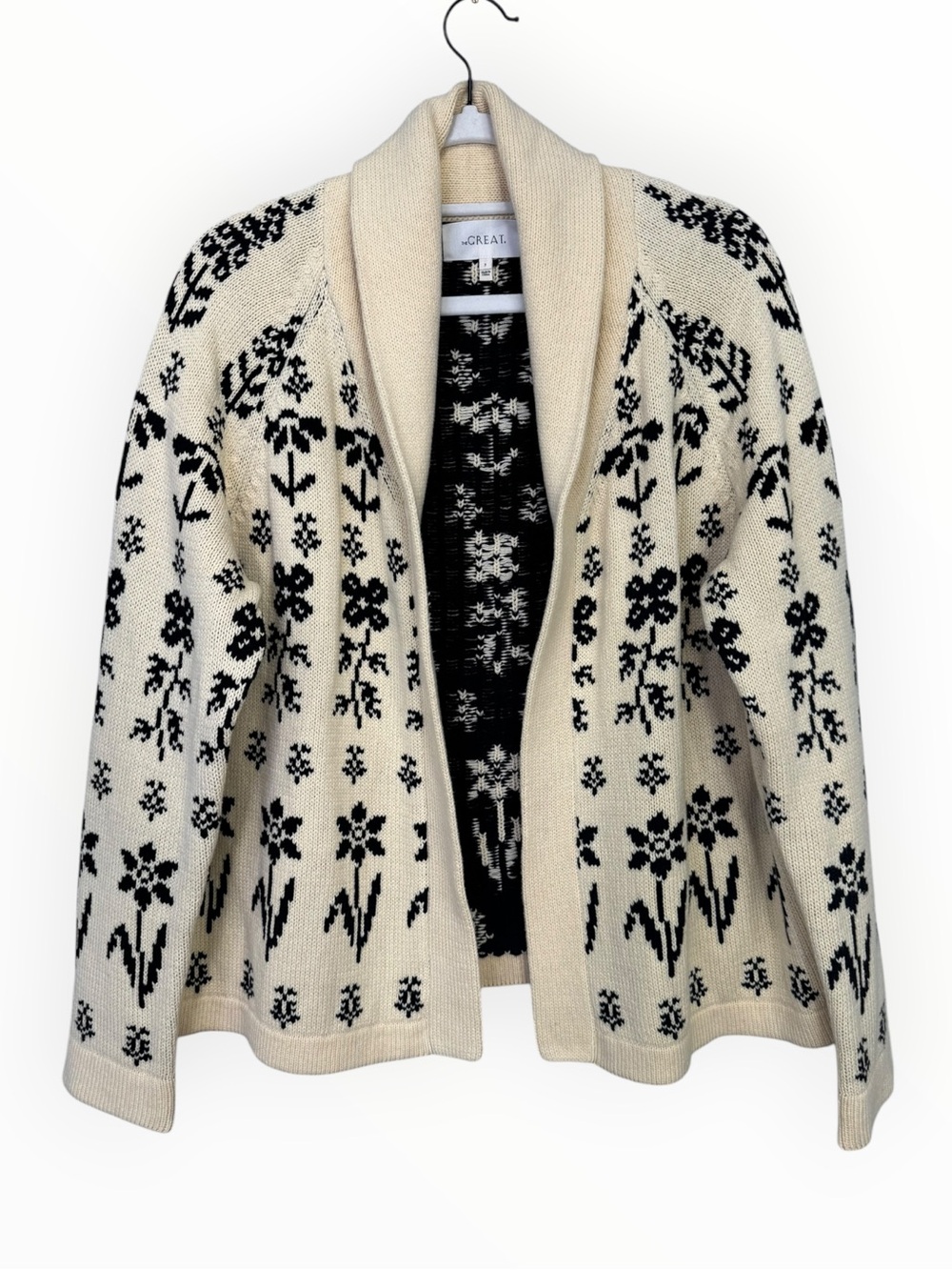 The Great. The Garden Lodge Cardigan Cream and Black Floral Size 2 / Medium - Picture 4 of 10